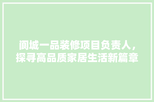 阆城一品装修项目负责人，探寻高品质家居生活新篇章