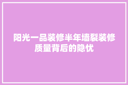 阳光一品装修半年墙裂装修质量背后的隐忧