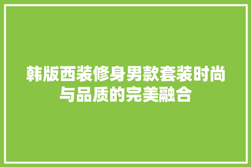 韩版西装修身男款套装时尚与品质的完美融合