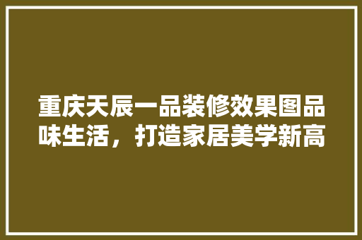 重庆天辰一品装修效果图品味生活，打造家居美学新高度