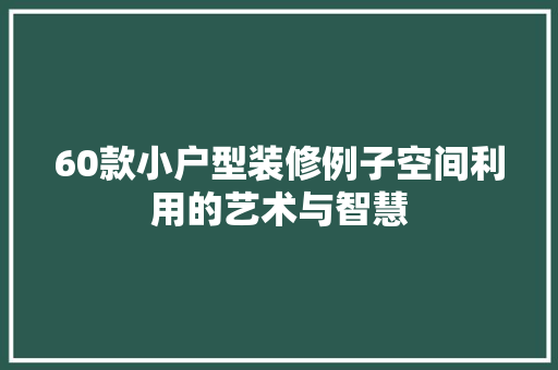 60款小户型装修例子空间利用的艺术与智慧