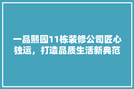 一品熙园11栋装修公司匠心独运，打造品质生活新典范