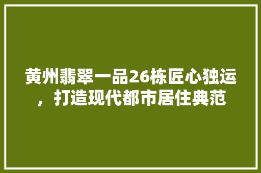 黄州翡翠一品26栋匠心独运，打造现代都市居住典范