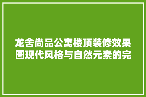 龙舍尚品公寓楼顶装修效果图现代风格与自然元素的完美融合