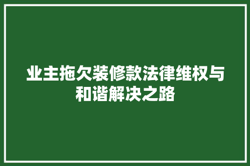 业主拖欠装修款法律维权与和谐解决之路  第1张