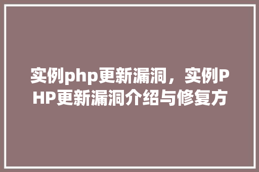 实例php更新漏洞，实例PHP更新漏洞介绍与修复方法