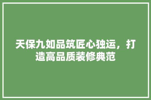 天保九如品筑匠心独运，打造高品质装修典范