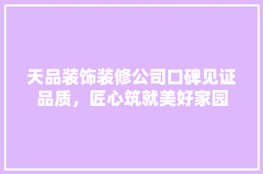 天品装饰装修公司口碑见证品质，匠心筑就美好家园