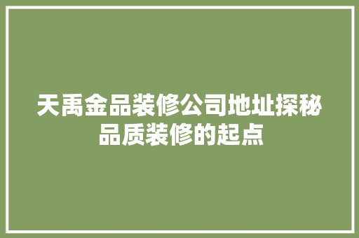 天禹金品装修公司地址探秘品质装修的起点  第1张