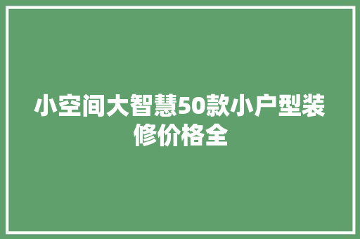 小空间大智慧50款小户型装修价格全