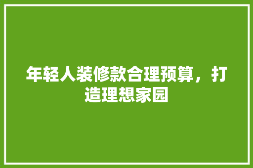年轻人装修款合理预算，打造理想家园