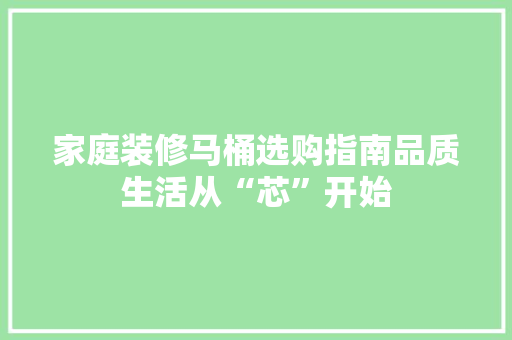 家庭装修马桶选购指南品质生活从“芯”开始