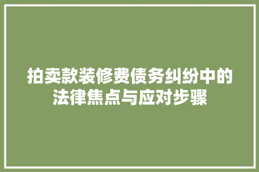 拍卖款装修费债务纠纷中的法律焦点与应对步骤