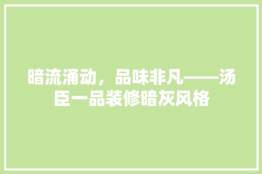 暗流涌动，品味非凡——汤臣一品装修暗灰风格
