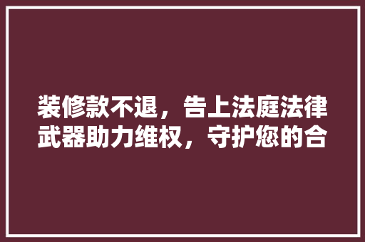 装修款不退，告上法庭法律武器助力维权，守护您的合法权益