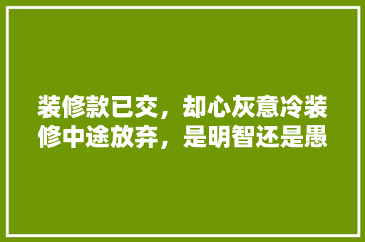 装修款已交，却心灰意冷装修中途放弃，是明智还是愚蠢