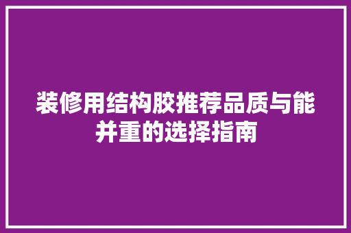 装修用结构胶推荐品质与能并重的选择指南