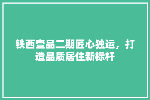 铁西壹品二期匠心独运，打造品质居住新标杆
