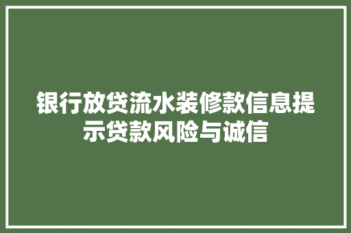 银行放贷流水装修款信息提示贷款风险与诚信
