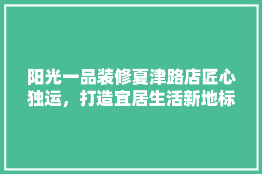阳光一品装修夏津路店匠心独运，打造宜居生活新地标
