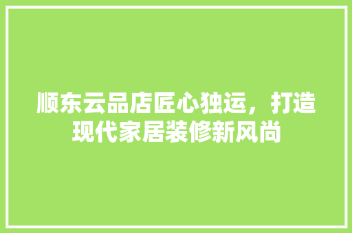 顺东云品店匠心独运，打造现代家居装修新风尚