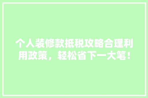 个人装修款抵税攻略合理利用政策，轻松省下一大笔！