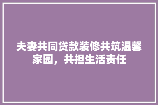 夫妻共同贷款装修共筑温馨家园，共担生活责任