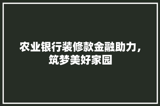 农业银行装修款金融助力，筑梦美好家园