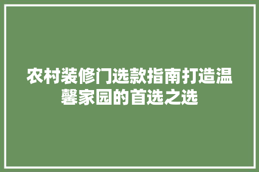 农村装修门选款指南打造温馨家园的首选之选