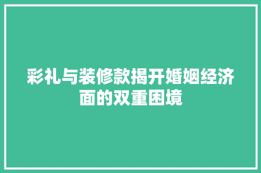 彩礼与装修款揭开婚姻经济面的双重困境