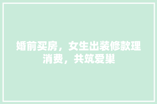 婚前买房，女生出装修款理消费，共筑爱巢
