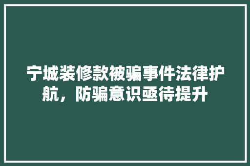 宁城装修款被骗事件法律护航，防骗意识亟待提升