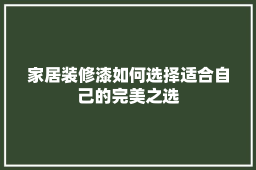 家居装修漆如何选择适合自己的完美之选