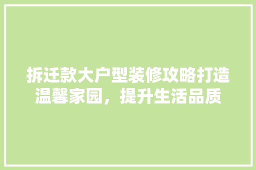 拆迁款大户型装修攻略打造温馨家园，提升生活品质
