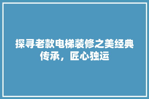探寻老款电梯装修之美经典传承，匠心独运