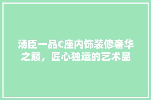 汤臣一品C座内饰装修奢华之巅，匠心独运的艺术品