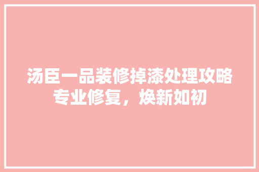 汤臣一品装修掉漆处理攻略专业修复，焕新如初