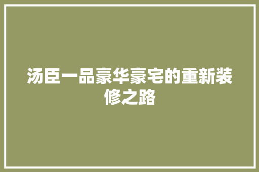 汤臣一品豪华豪宅的重新装修之路