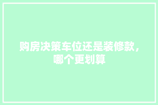 购房决策车位还是装修款，哪个更划算
