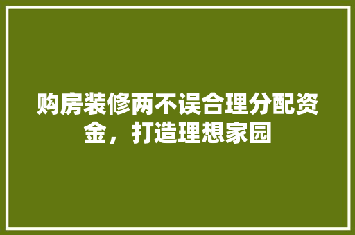 购房装修两不误合理分配资金，打造理想家园