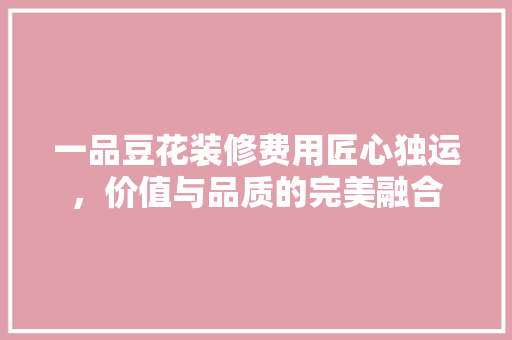 一品豆花装修费用匠心独运，价值与品质的完美融合