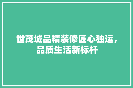 世茂城品精装修匠心独运，品质生活新标杆