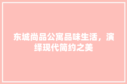 东城尚品公寓品味生活，演绎现代简约之美
