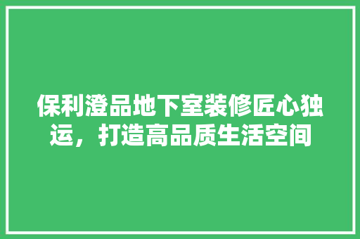 保利澄品地下室装修匠心独运，打造高品质生活空间