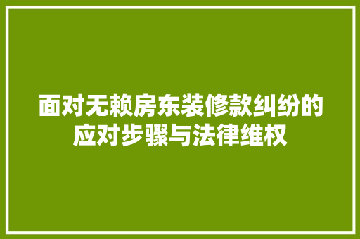 面对无赖房东装修款纠纷的应对步骤与法律维权