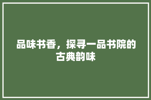 品味书香，探寻一品书院的古典韵味