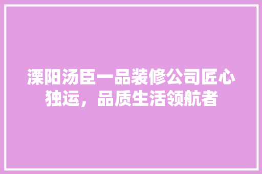 溧阳汤臣一品装修公司匠心独运，品质生活领航者