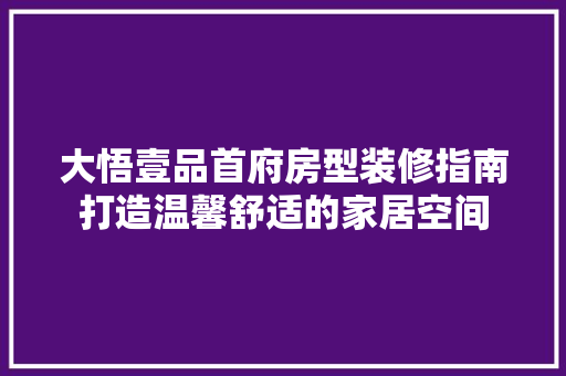 大悟壹品首府房型装修指南打造温馨舒适的家居空间