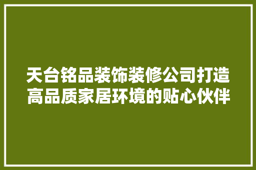 天台铭品装饰装修公司打造高品质家居环境的贴心伙伴