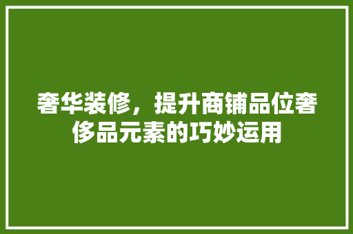奢华装修，提升商铺品位奢侈品元素的巧妙运用